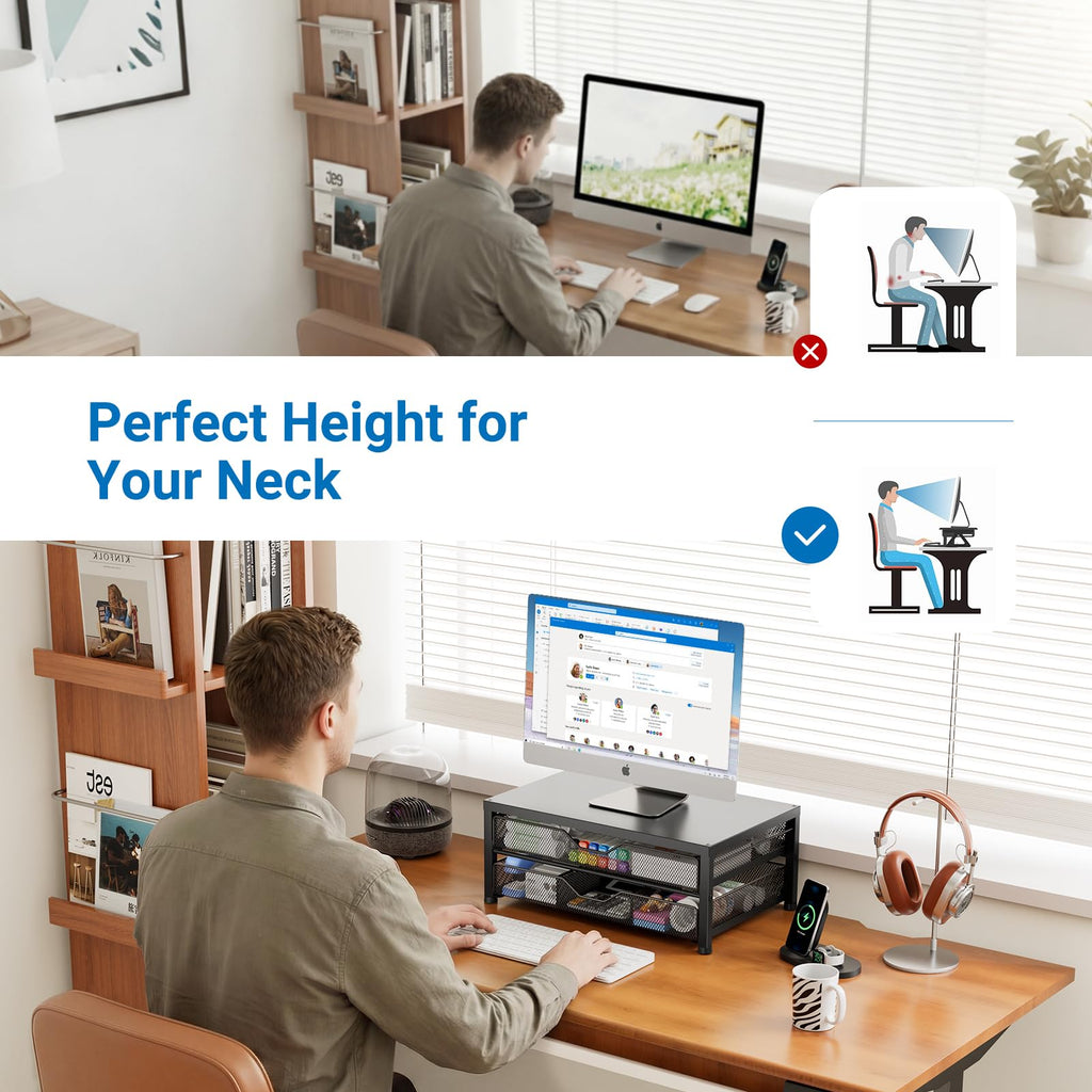 Desk Organizer and Accessories, 2-Tier Computer Monitor Stand Black