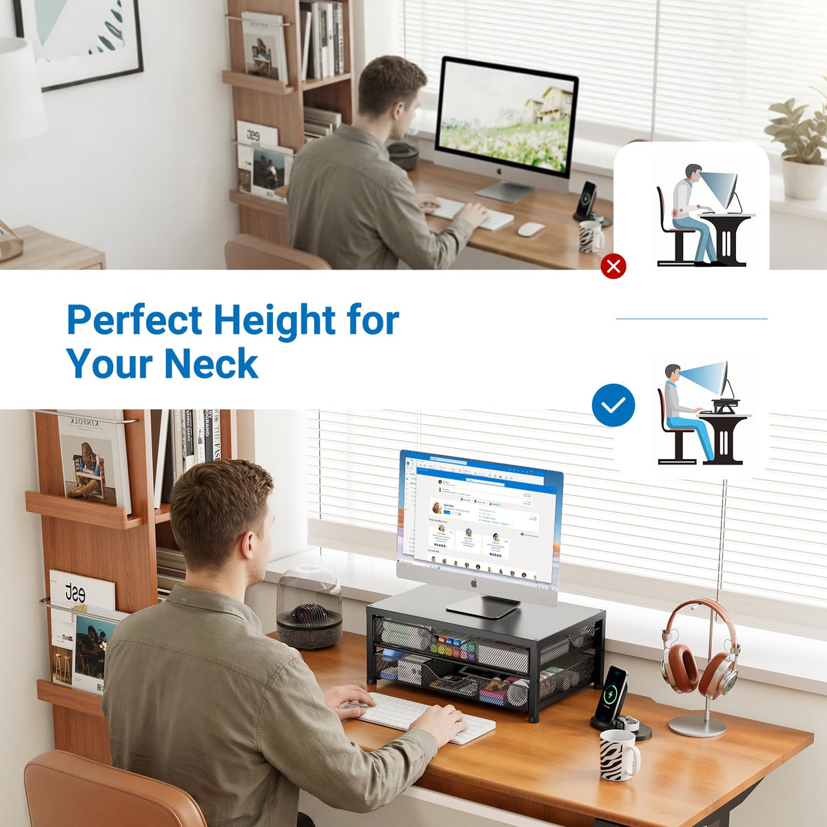 Desk Organizer and Accessories, 2-Tier Computer Monitor Stand Black