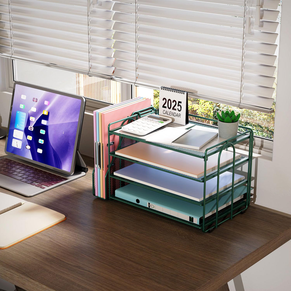 Paper Organizer With Magazine Holder | (Black, 4-Tier)