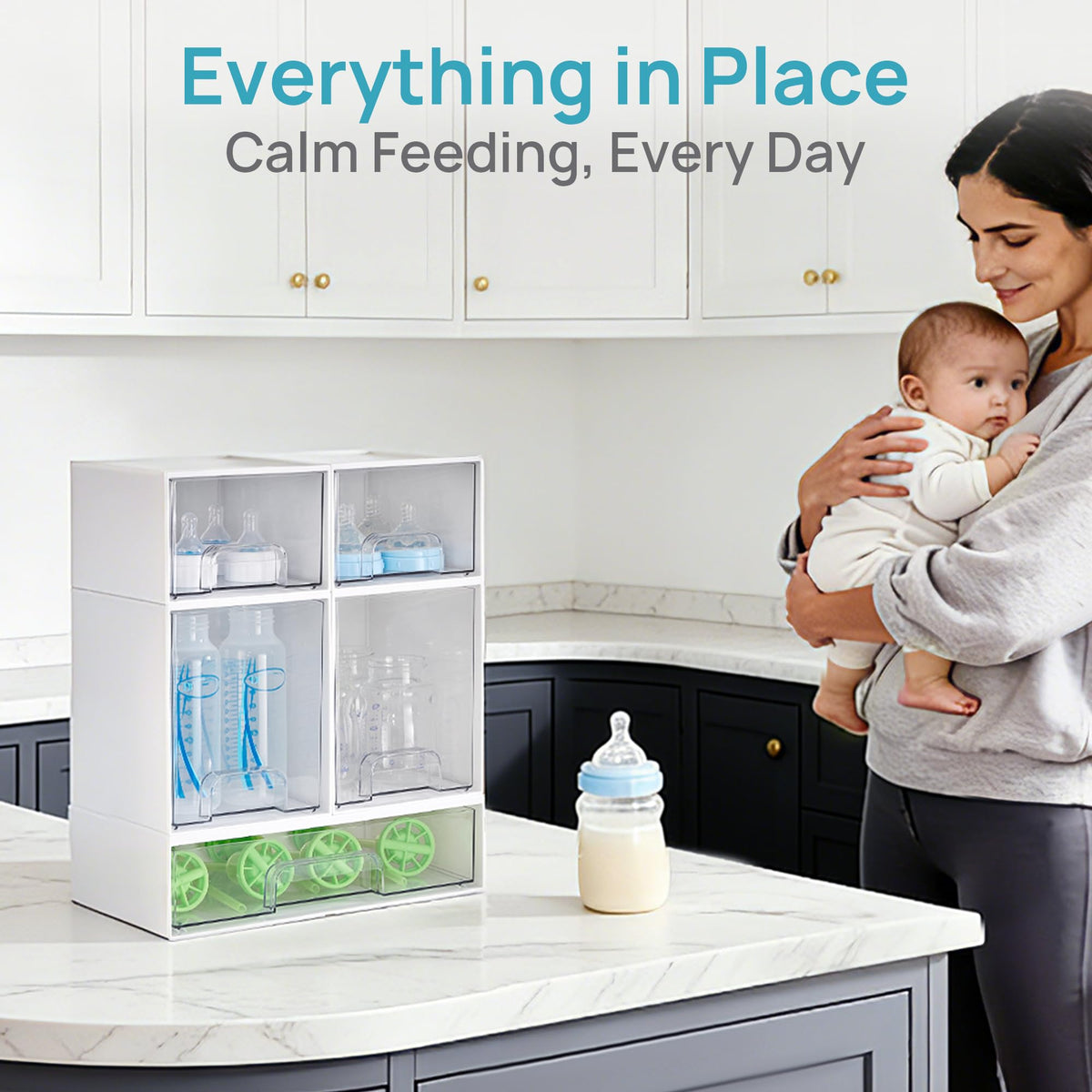 Clear Stackable Storage Drawers Set of 5, Plastic Organizer Bins |
