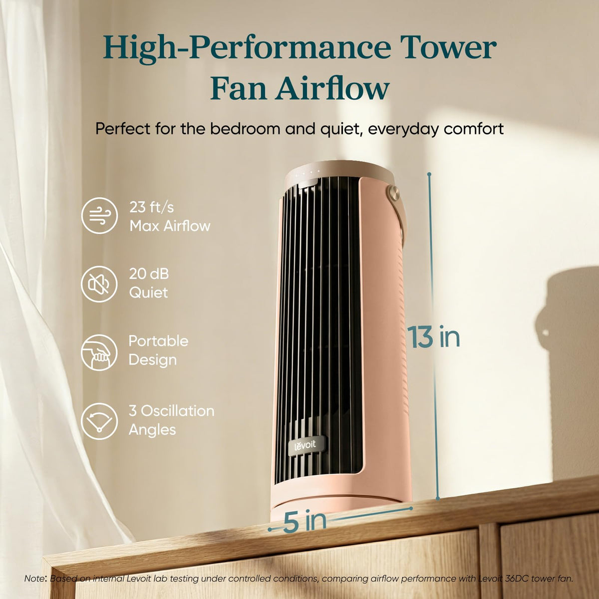 Levoit Tower Fan for Bedroom, Standing Fan with 36”-47” Adjustable Height