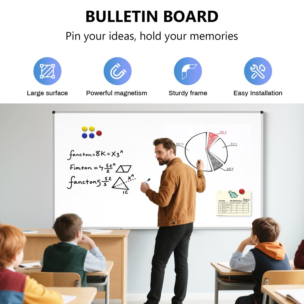 Magnetic Dry Erase Whiteboard, 46 x 33 Inch / 1 Magnetic Eraser, 2 Pens, Marker Tray, 6 Magnets