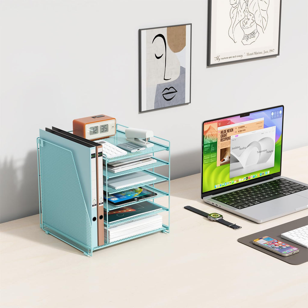 Paper Organizer With Magazine Holder | (Black, 4-Tier)