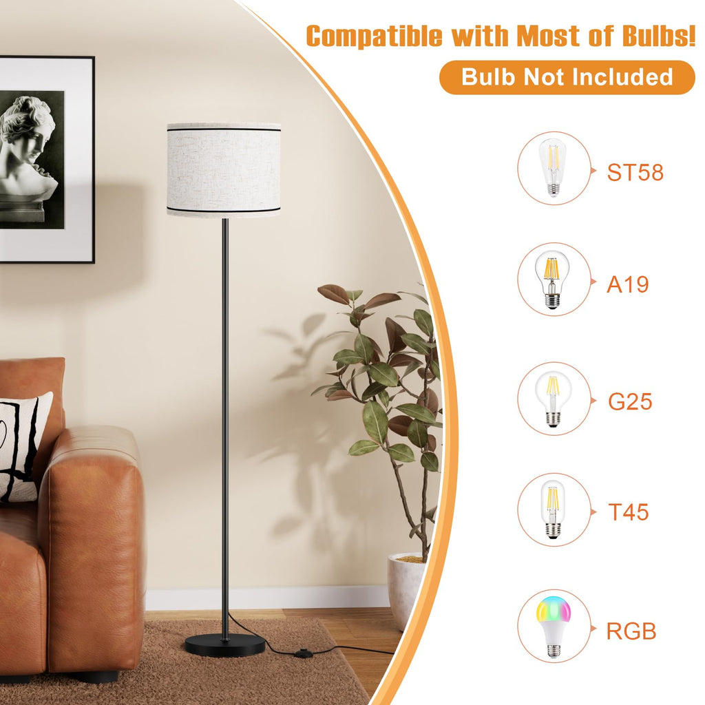 Modern Floor Lamp Simple Design with White Shade & Foot Pedal Switch