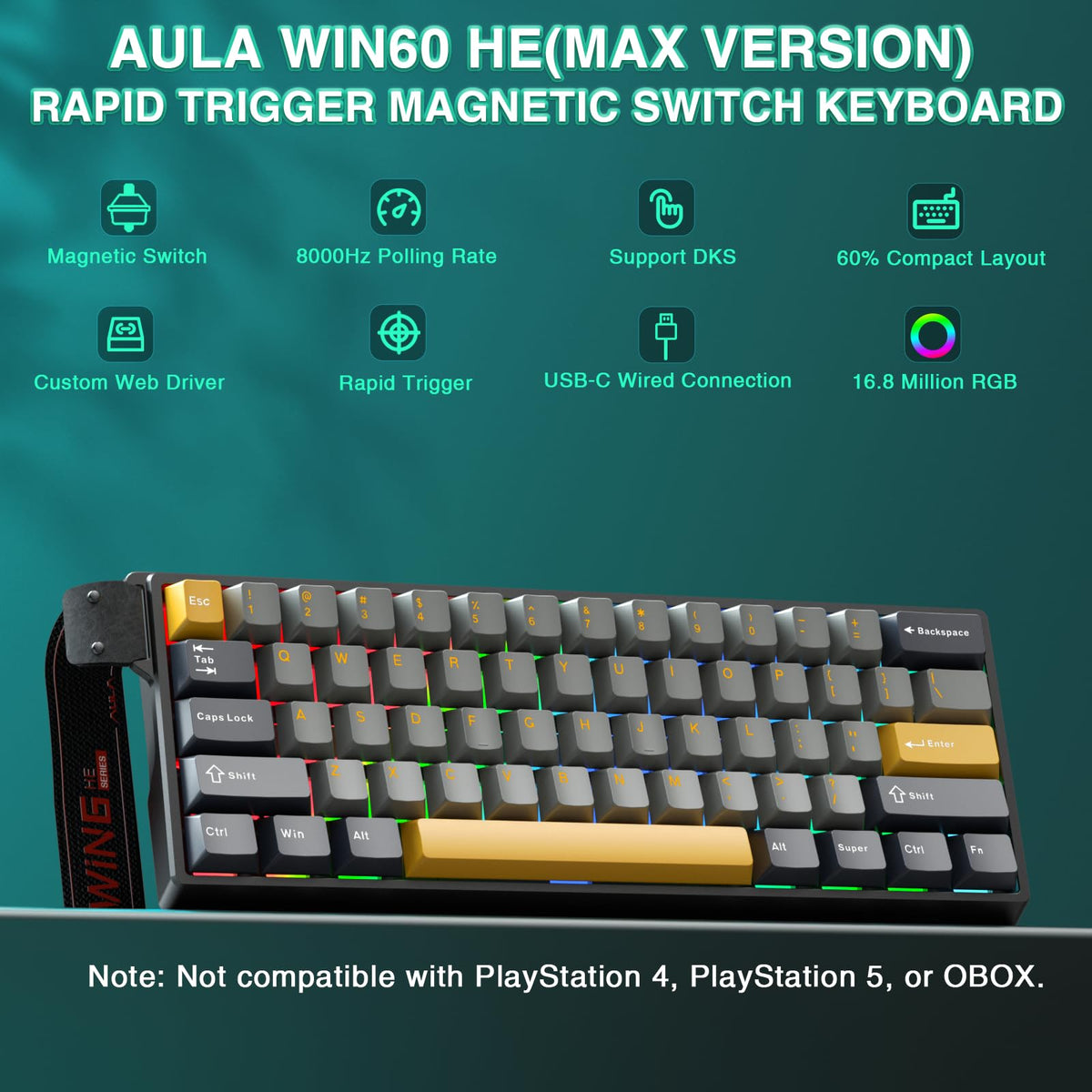 Mechanical Gaming Keyboard Wired, Magnetic Switches Hot Swappable