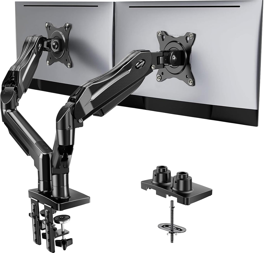 FlowLift™ Dual Monitor Stand, Fully Adjustable Gaming Desk Mount 13–32″ Screens,Each Arm Holds up to 19.8 lbs