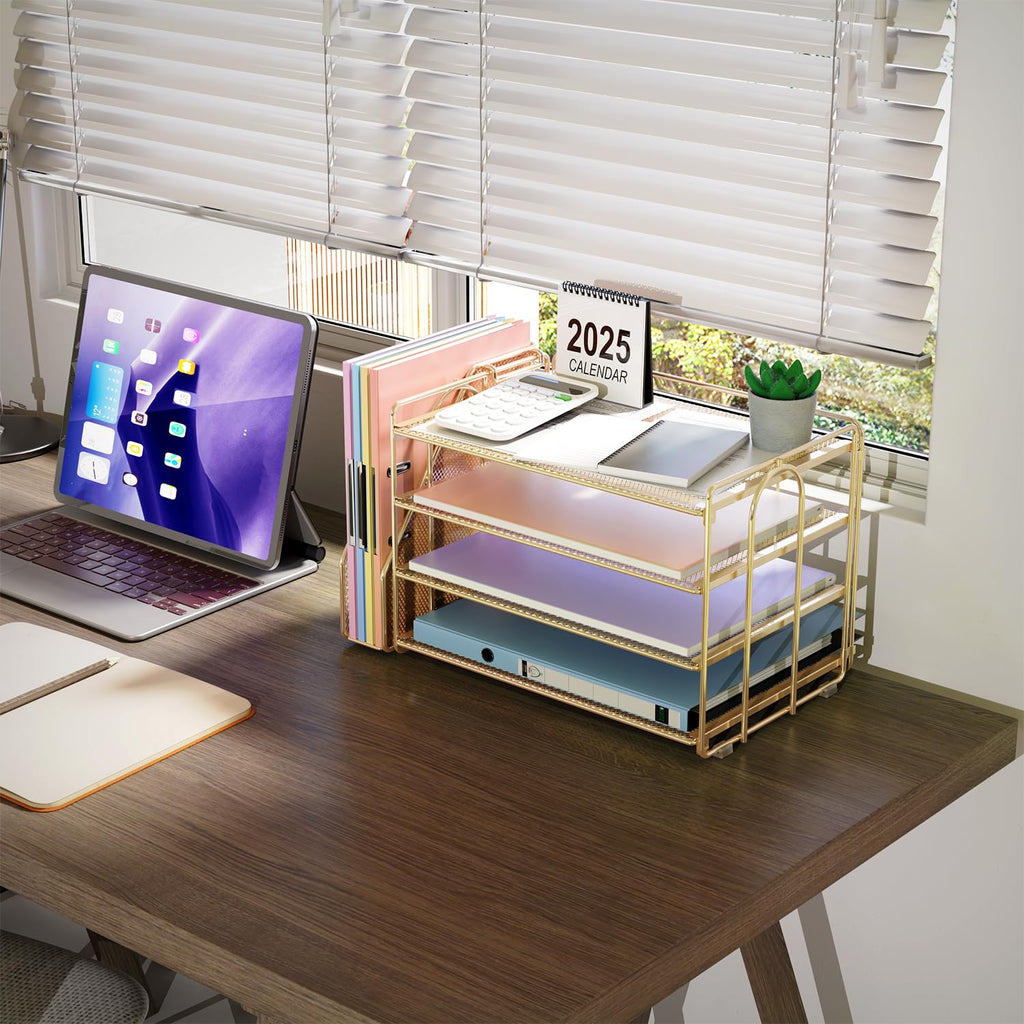 Paper Organizer With Magazine Holder | (Black, 4-Tier)