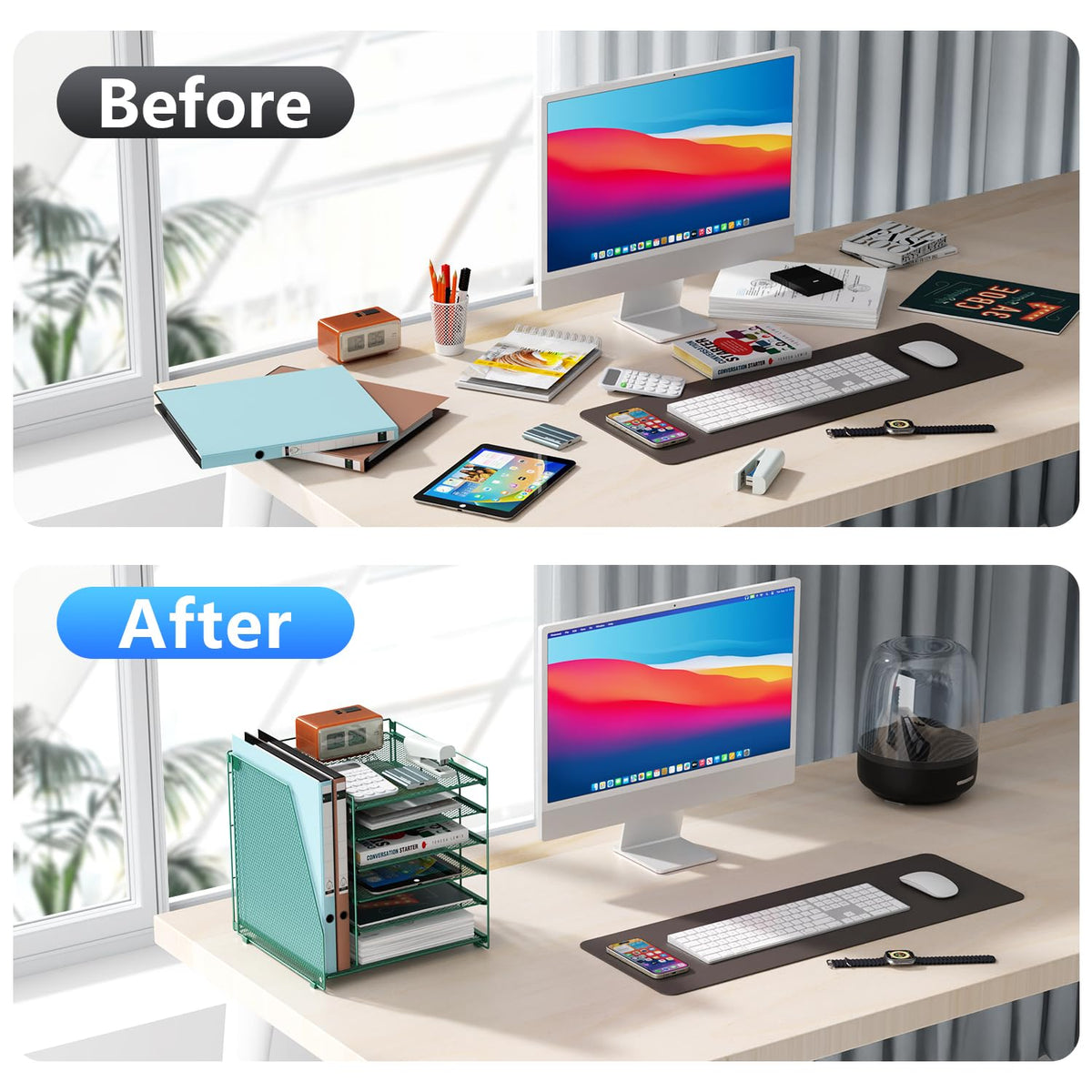 Paper Organizer With Magazine Holder | (Black, 4-Tier)