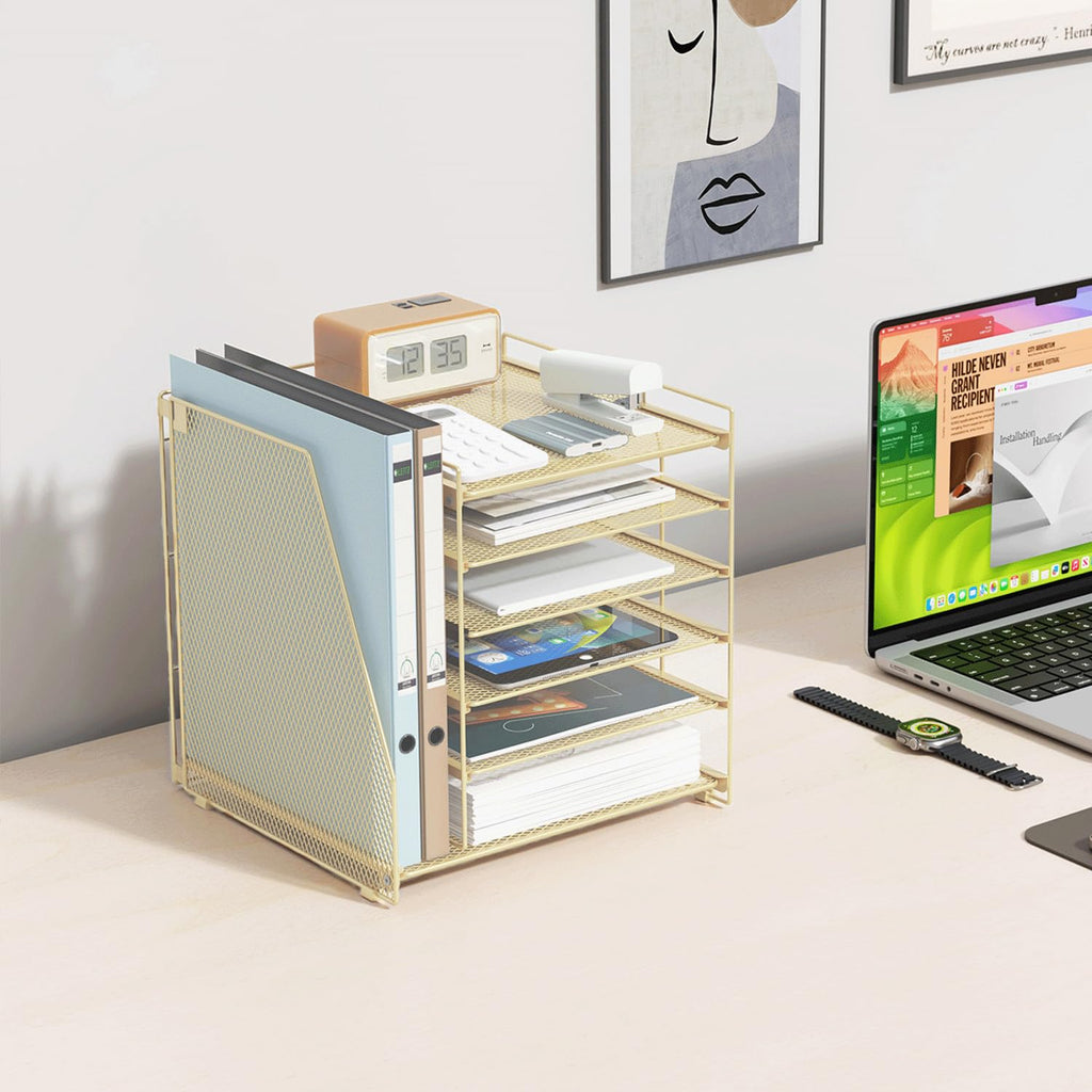 Paper Organizer With Magazine Holder | (Black, 4-Tier)