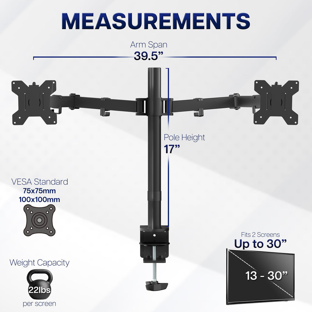 Dual Monitor Desk Mount, Holds 2 Computer Screens up to 30 inches
