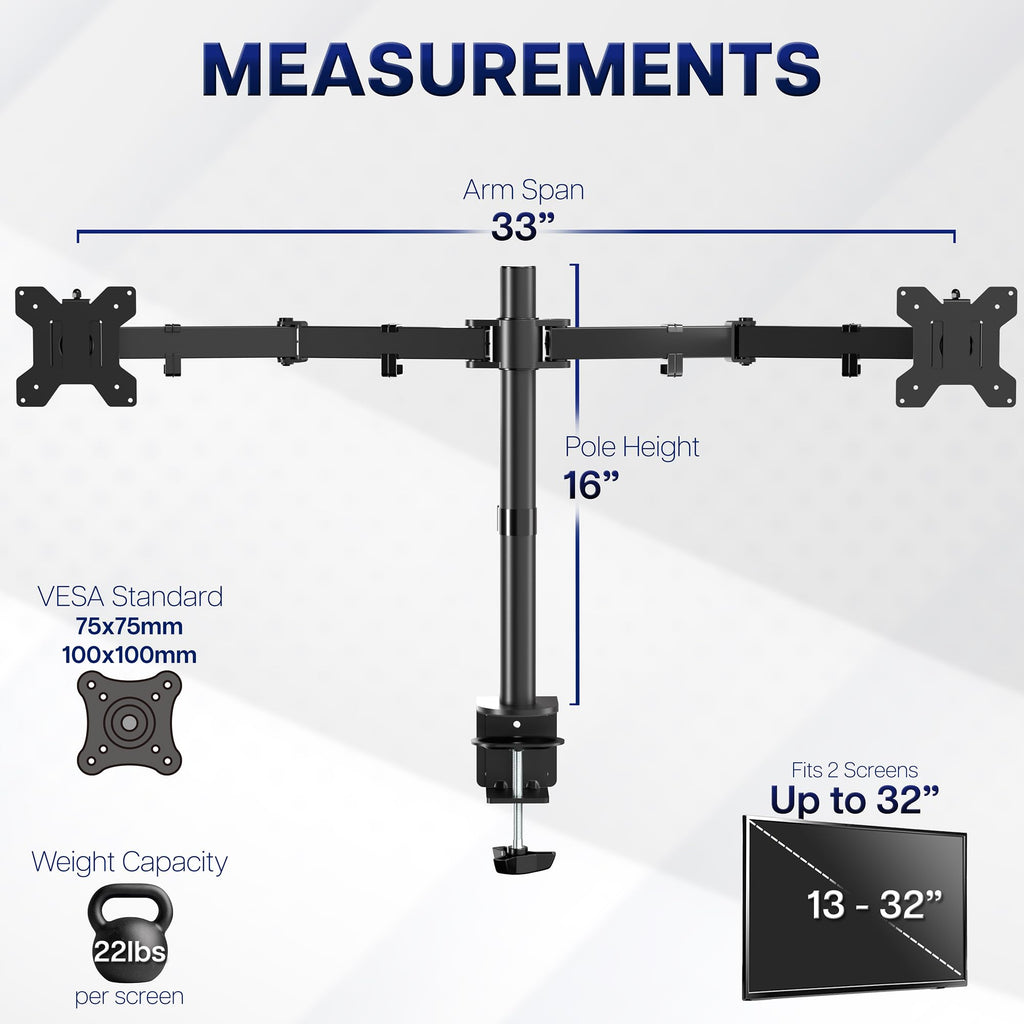 Dual Monitor Desk Mount, Holds 2 Computer Screens up to 30 inches