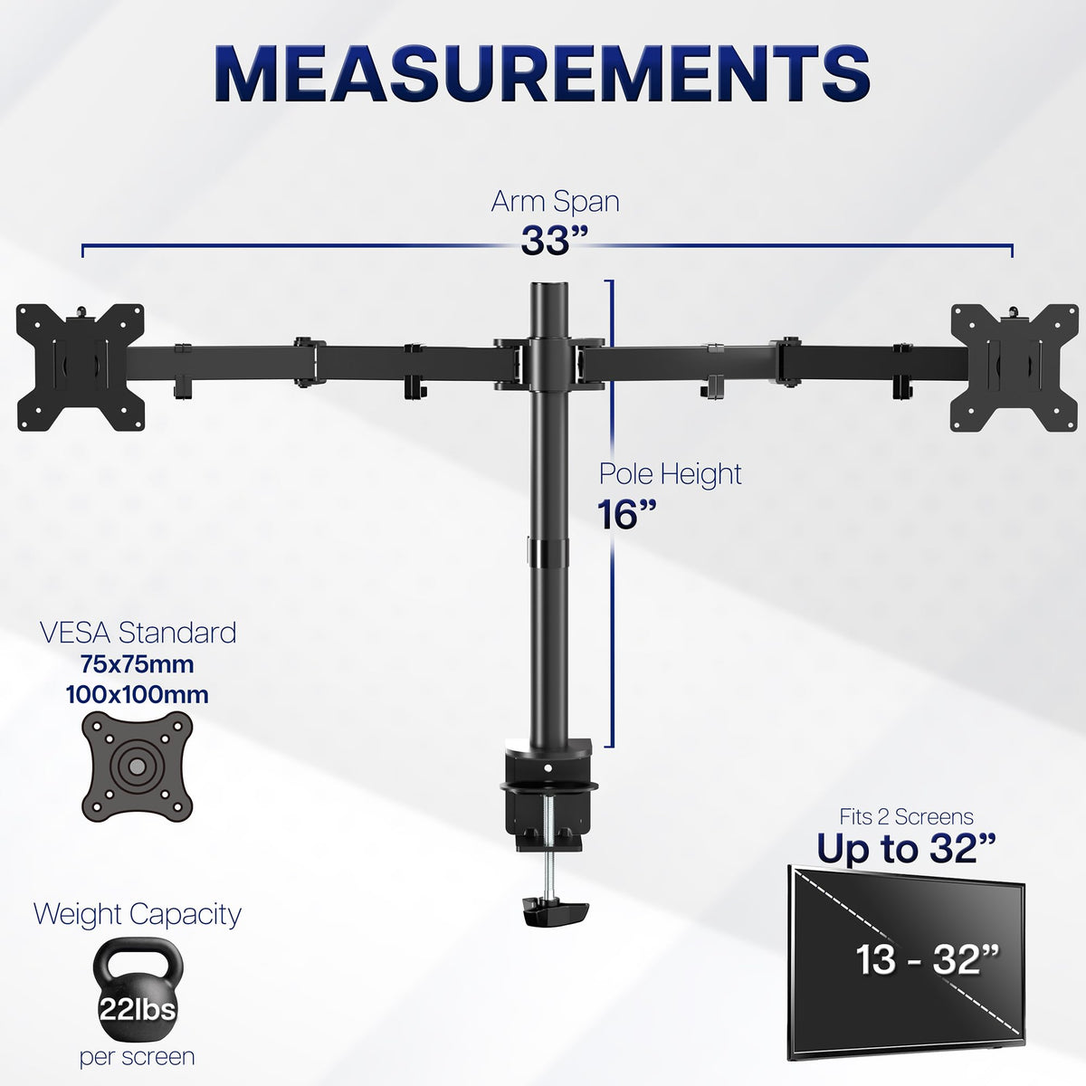 Dual Monitor Desk Mount, Holds 2 Computer Screens up to 30 inches