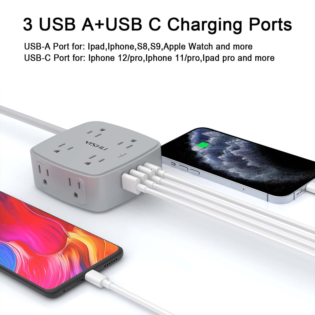 YISHU 6Ft Surge Protector Power Strip with 8 Widely Outlets & 4 USB Ports