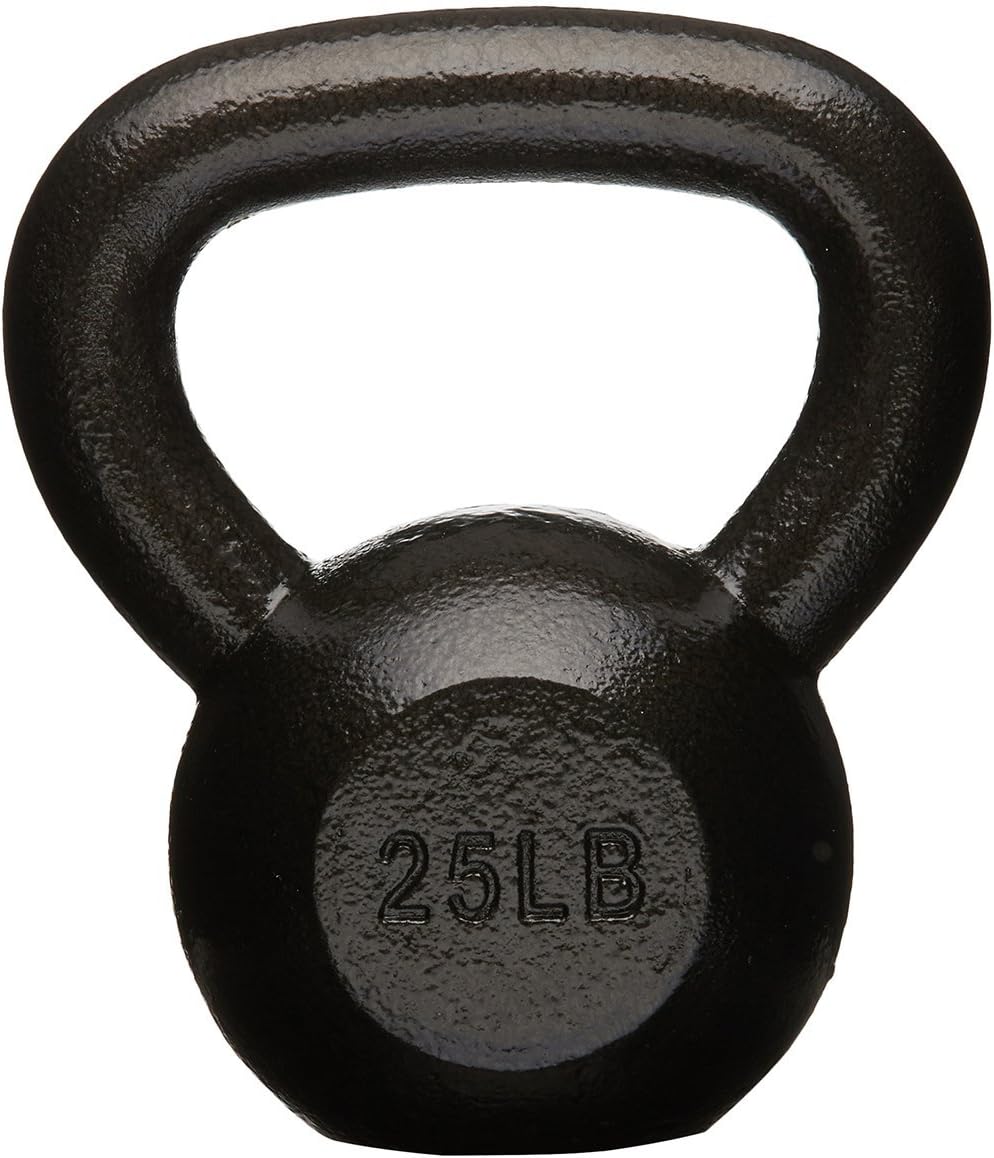 Black 25-pound kettlebell on a white background