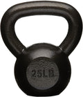 Black 25-pound kettlebell on a white background