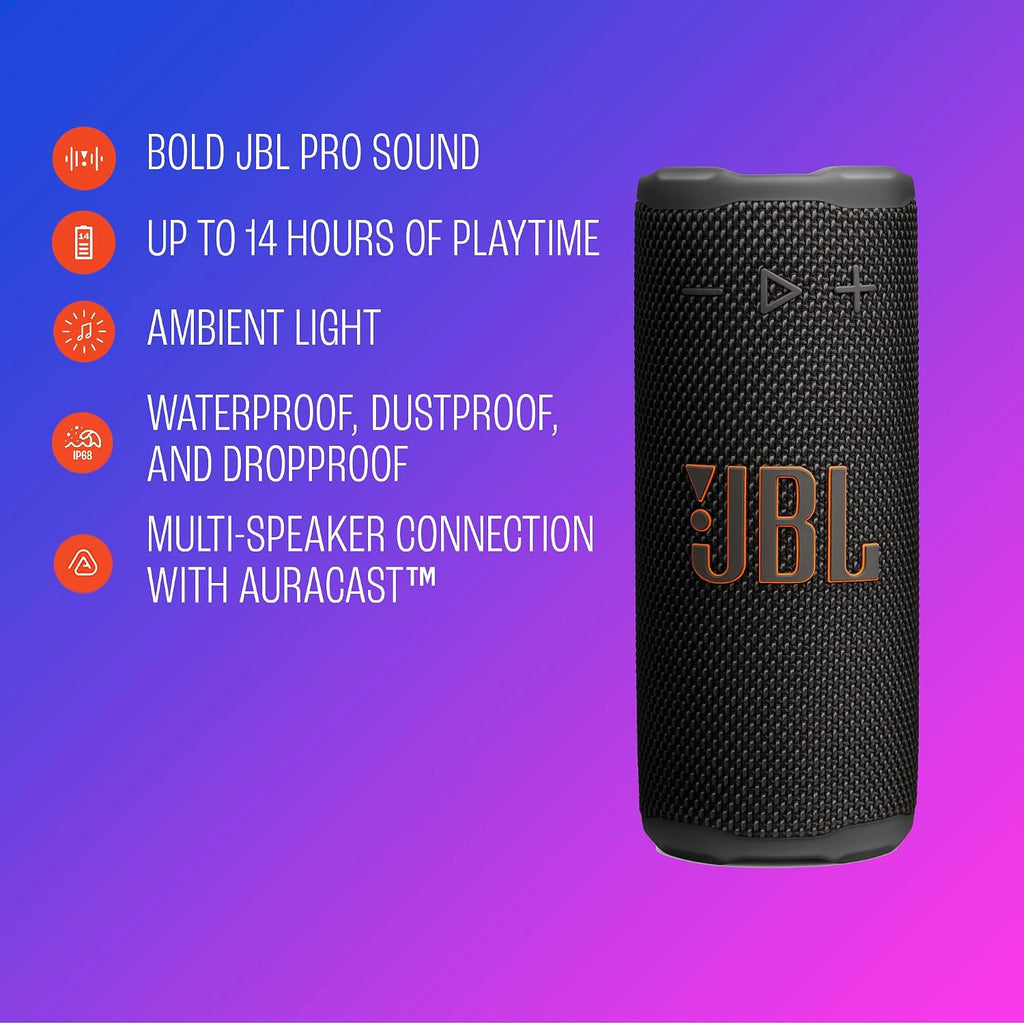 JBL Grip Portable Bluetooth Speaker, Waterproof, Ambient Light - White
