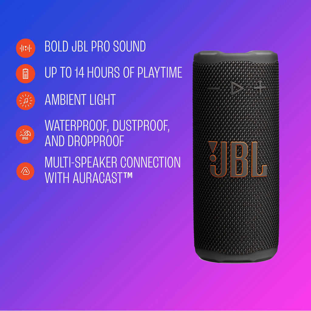 JBL Grip Portable Bluetooth Speaker, Waterproof, Ambient Light - White