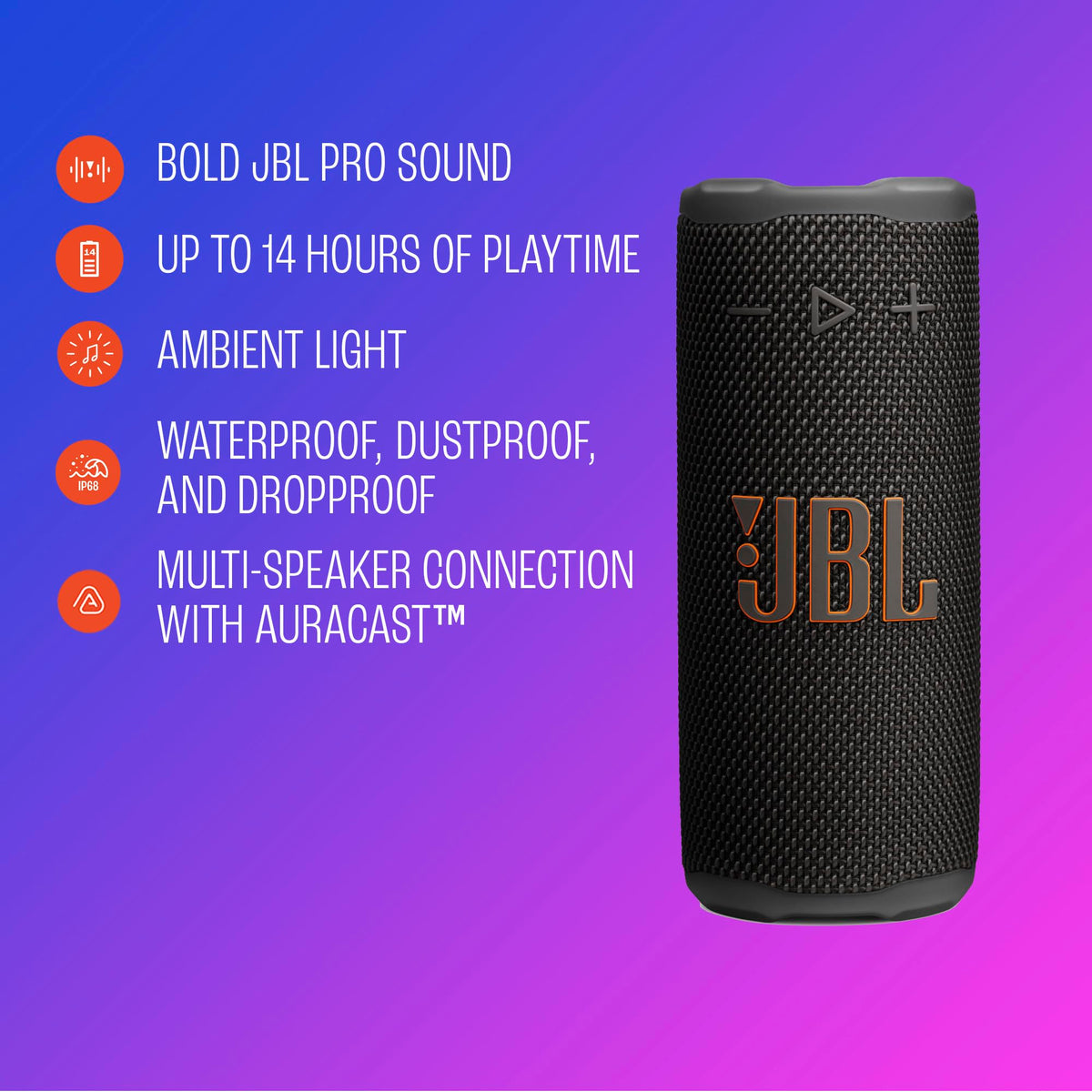 JBL Grip Portable Bluetooth Speaker, Waterproof, Ambient Light - White