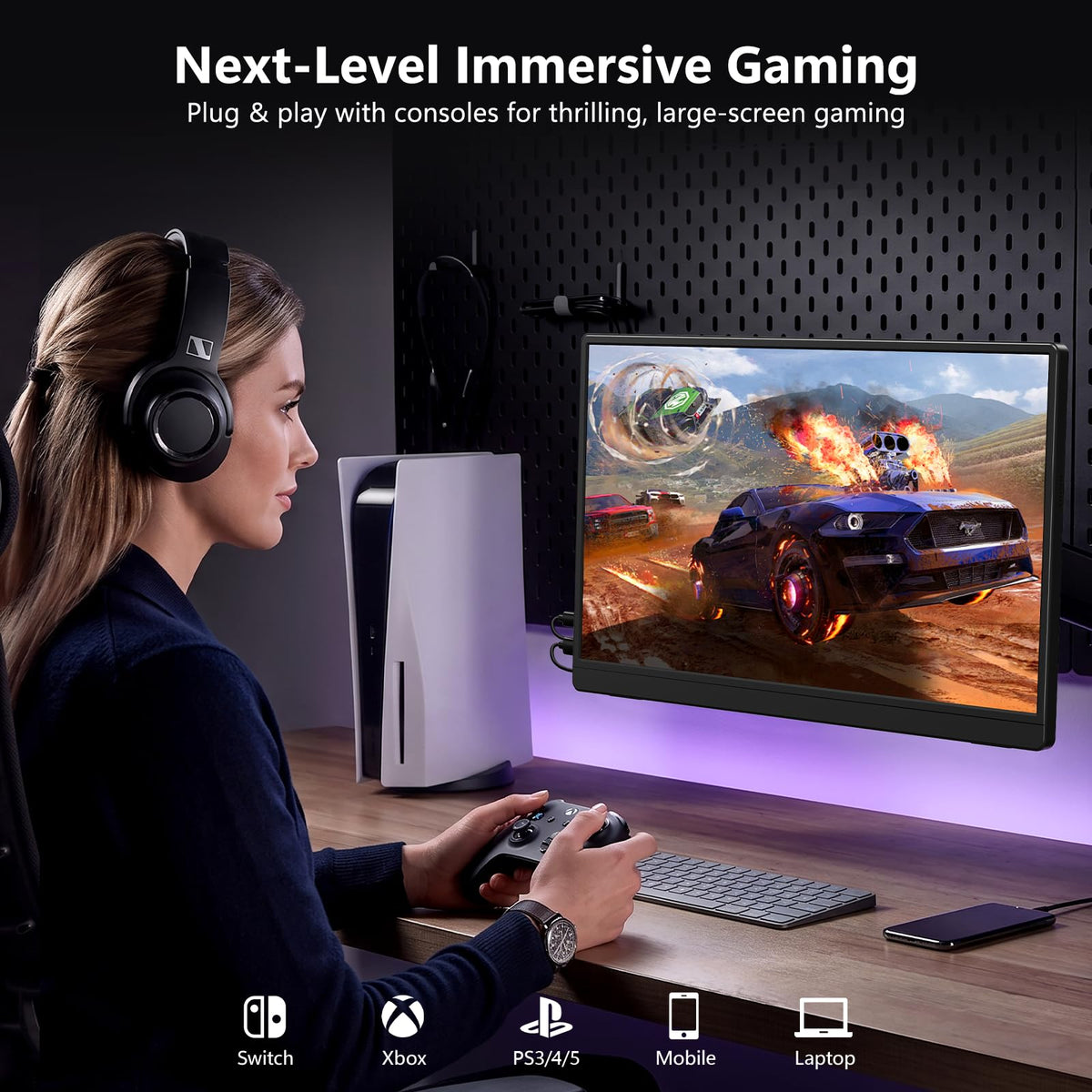 ForHelp 15.6inch Portable Monitor,1080P USB-C HDMI Second External Monitor for Laptop,PC,Mac Phone,PS,Xbox,Swich,IPS Ultra-Thin Zero Frame Gaming Display/Premium Smart Cover