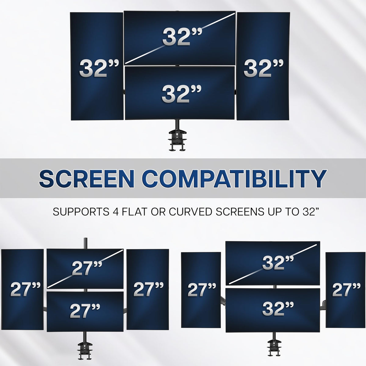 Triple Pneumatic Monitor Mount for 3 Screens up to 32 inches,