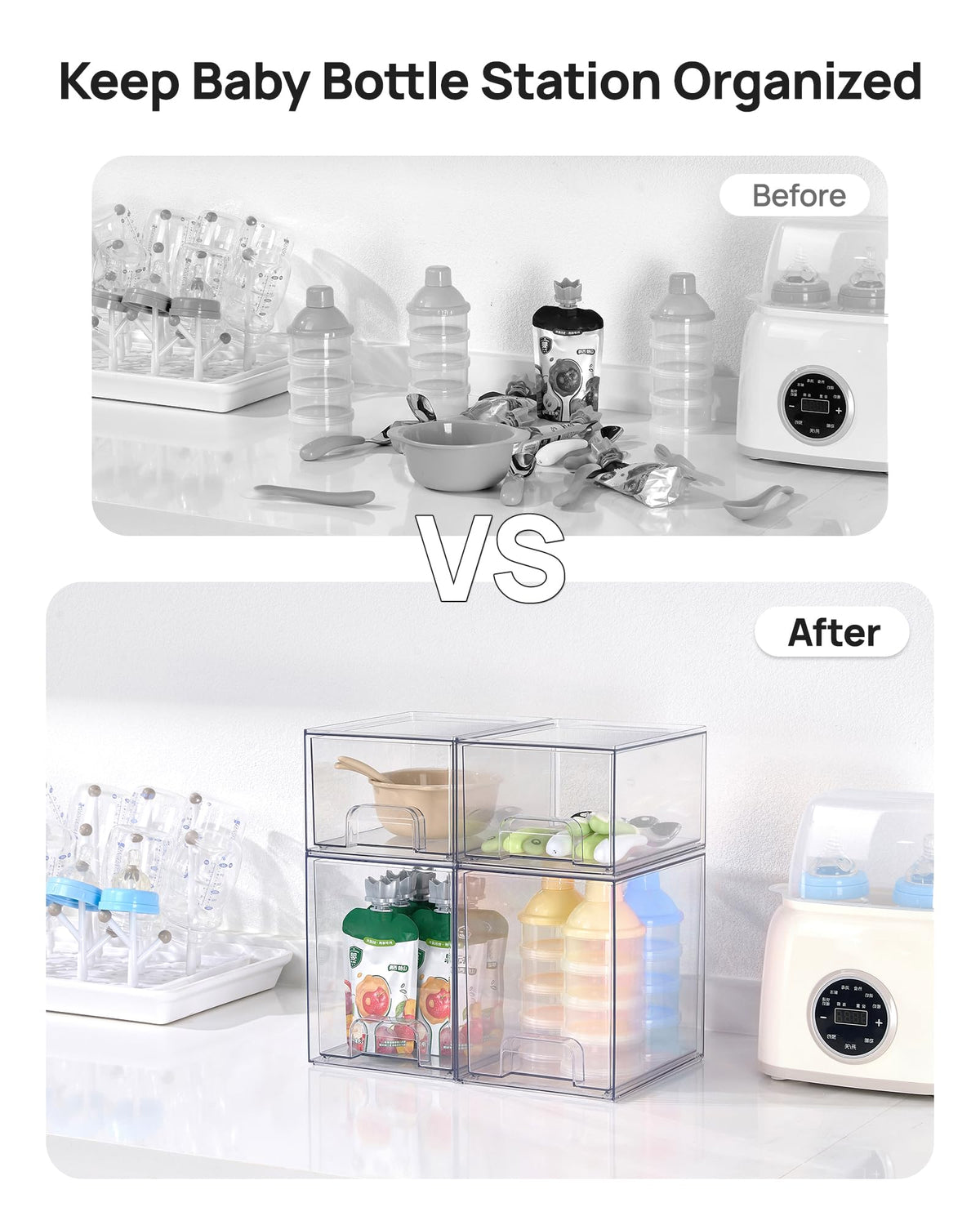 Clear Stackable Storage Drawers Set of 5, Plastic Organizer Bins |