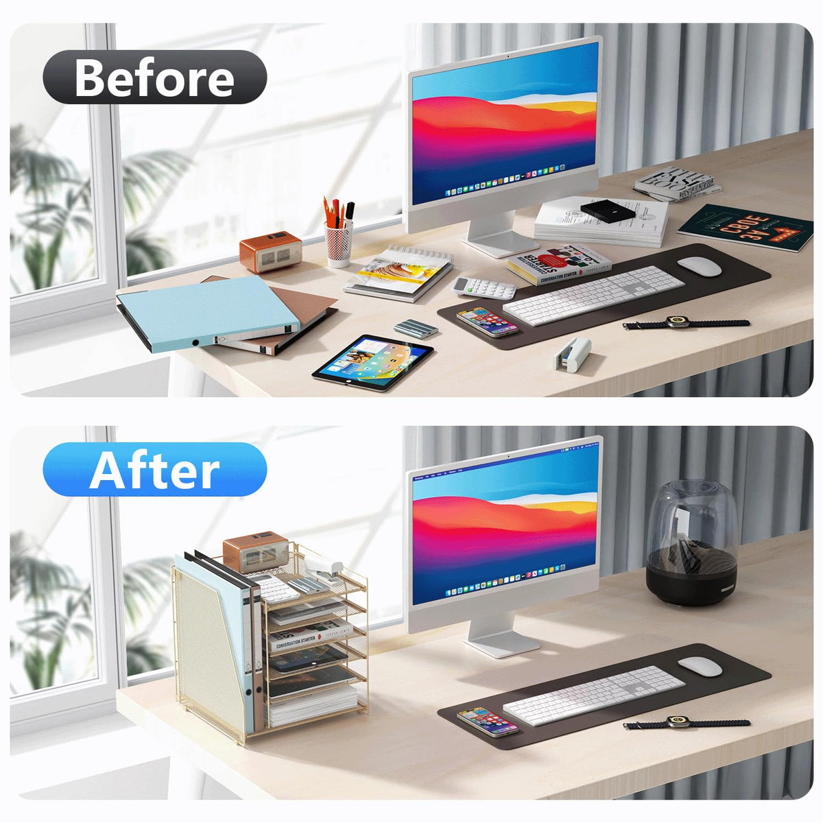 Paper Organizer With Magazine Holder | (Black, 4-Tier)