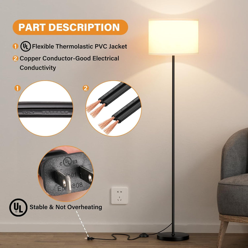 Modern Floor Lamp Simple Design with White Shade & Foot Pedal Switch