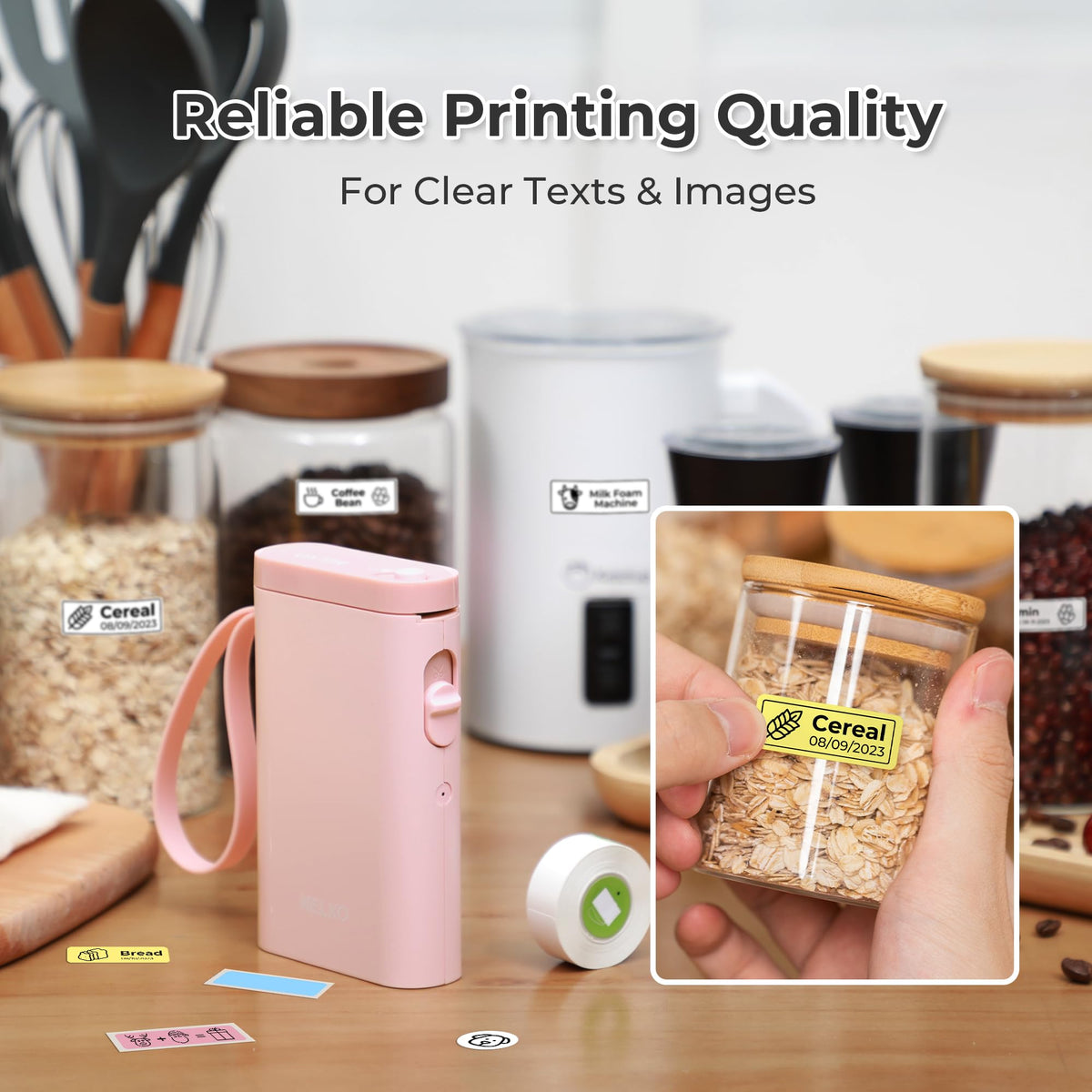 Nelko P21 Label Maker Machine with Tape, Bluetooth Label Printer, White
