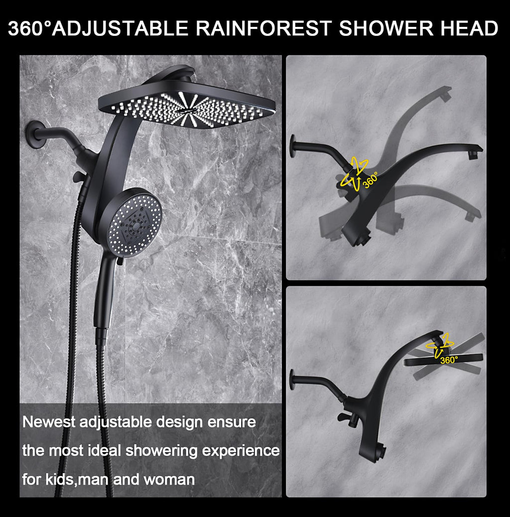 Shower Head with Rainfall Patter | Handheld Showerhead | Black | 1.8GPM
