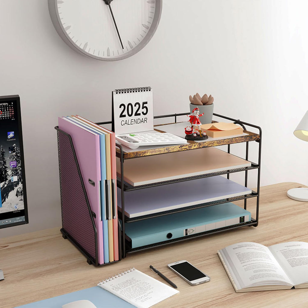 Paper Organizer With Magazine Holder | (Black, 4-Tier)