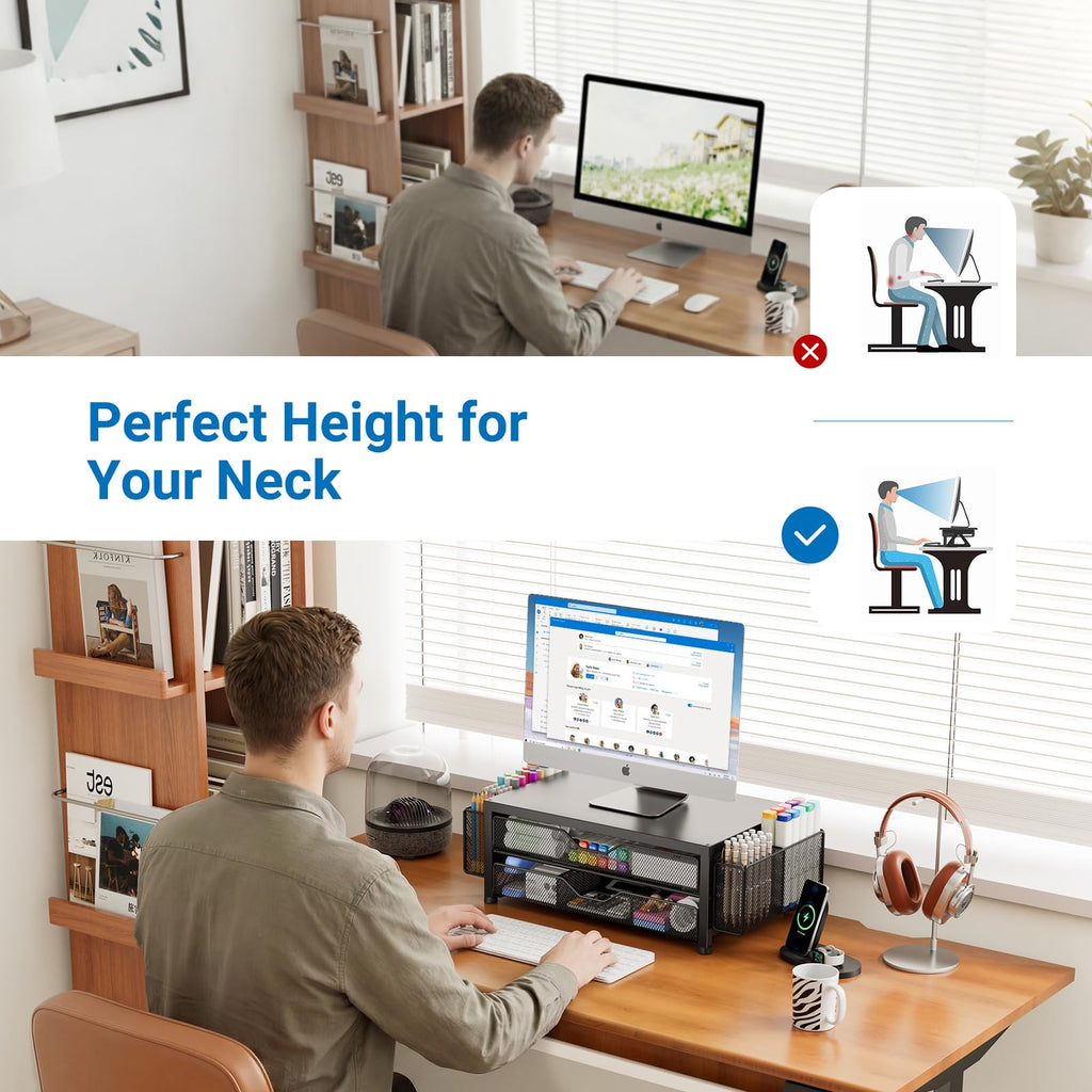 Desk Organizer and Accessories, 2-Tier Computer Monitor Stand Black