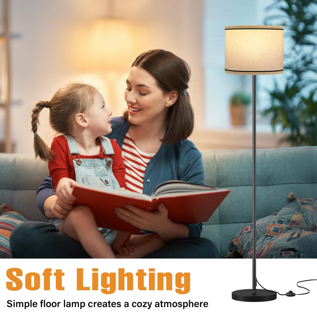 Modern Floor Lamp Simple Design with White Shade & Foot Pedal Switch