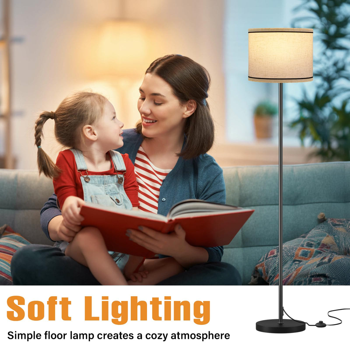Modern Floor Lamp Simple Design with White Shade & Foot Pedal Switch