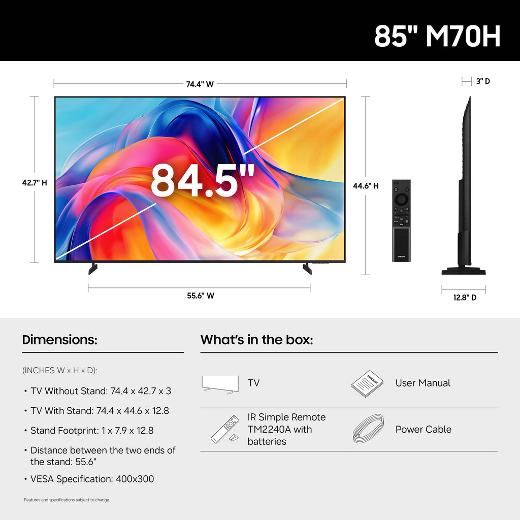 Samsung 50-Inch Class M70H Series, Mini LED, 4K, Smart TV, 2026