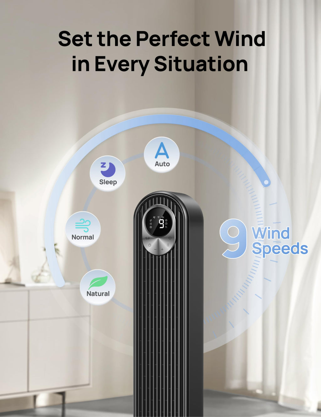 DREO Tower Fan for Bedroom, 25ft/s Velocity, 28dB Ultra Quiet, 4 Speeds