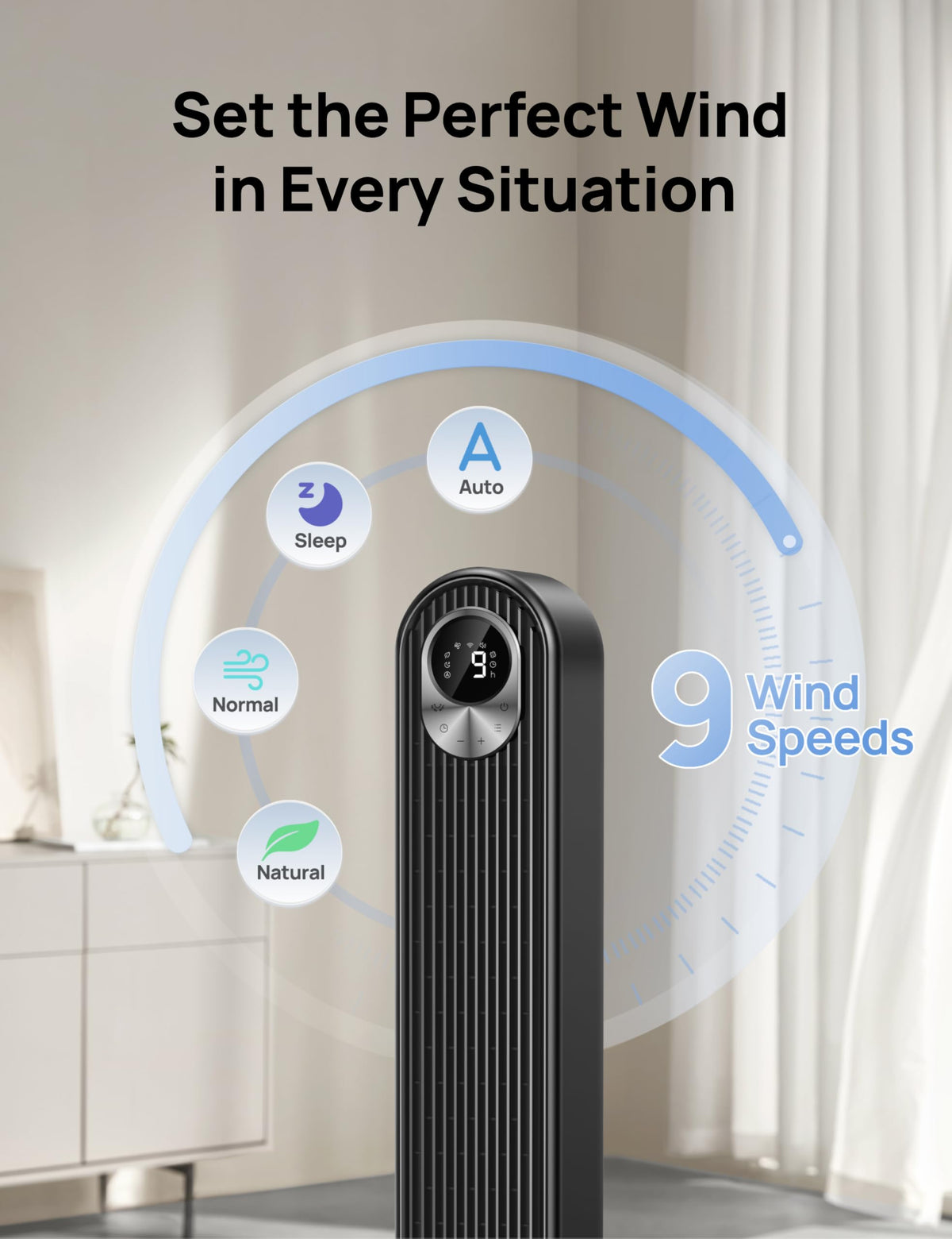 DREO Tower Fan for Bedroom, 25ft/s Velocity, 28dB Ultra Quiet, 4 Speeds