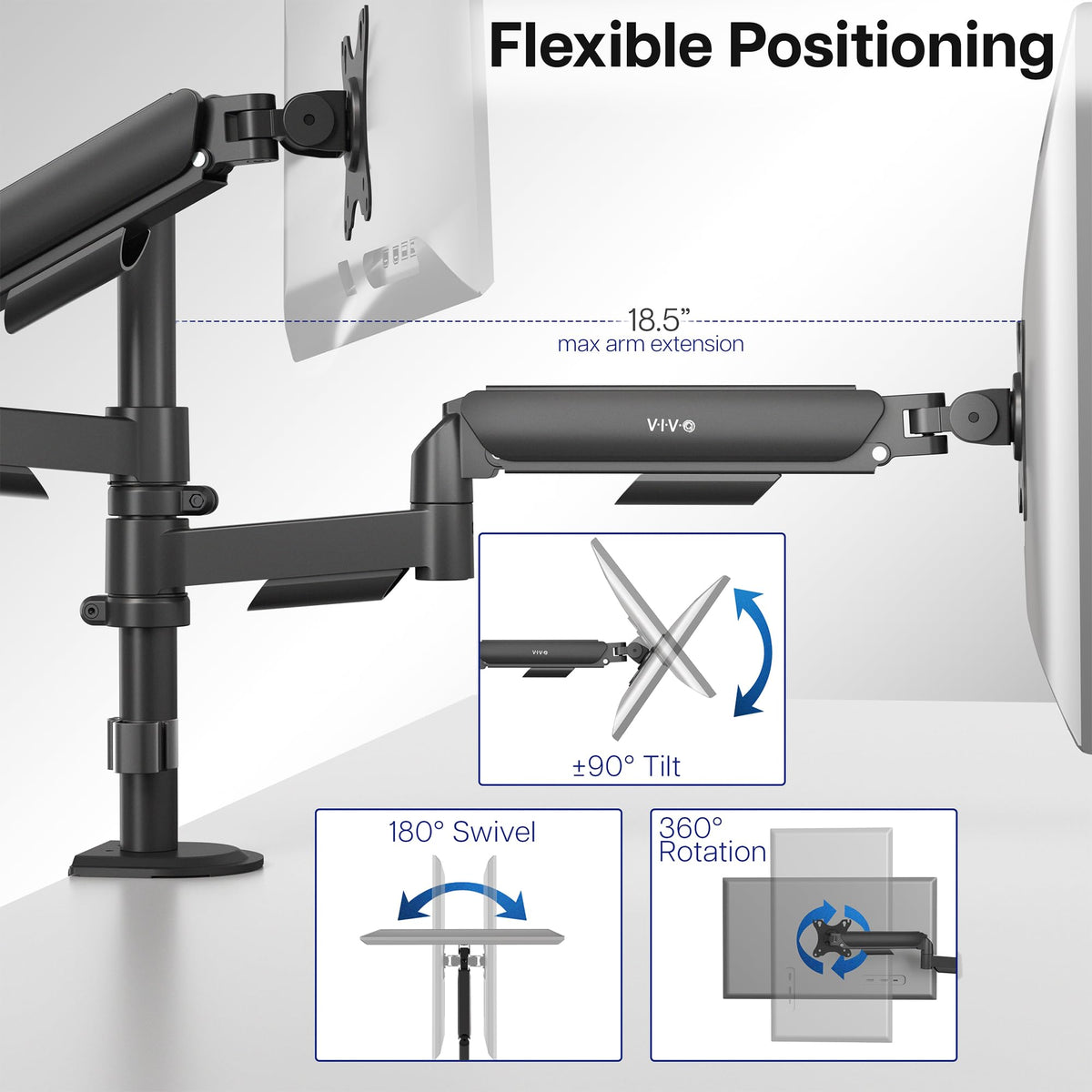 Triple Pneumatic Monitor Mount for 3 Screens up to 32 inches,