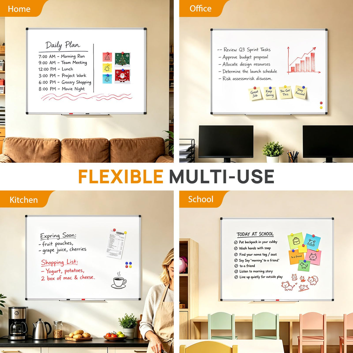 Magnetic Dry Erase Whiteboard, 46 x 33 Inch / 1 Magnetic Eraser, 2 Pens, Marker Tray, 6 Magnets
