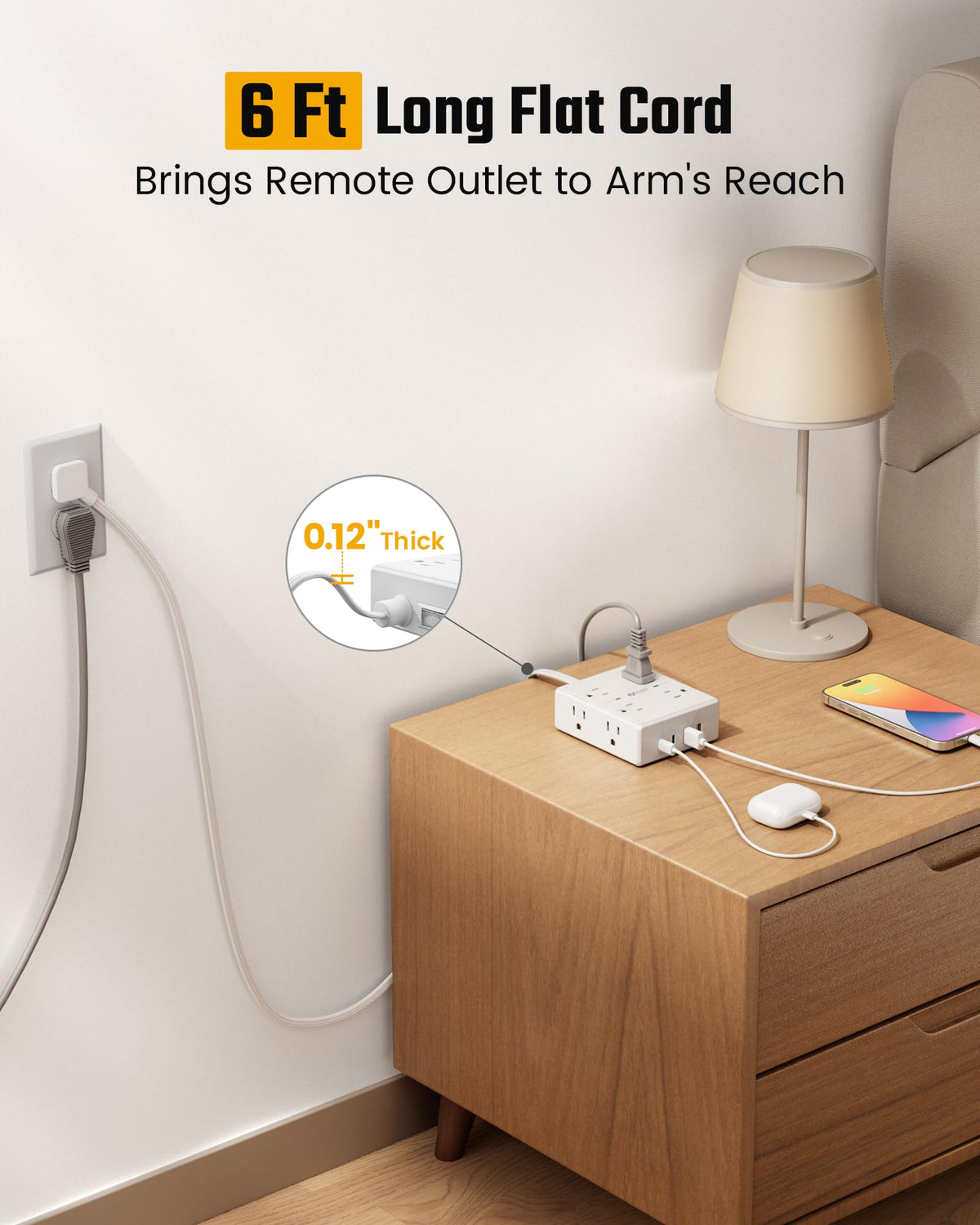 Extension Cord,Flat Plug Surge Protector Power Strip,10Ft | 8 AC & 4 USB Ports