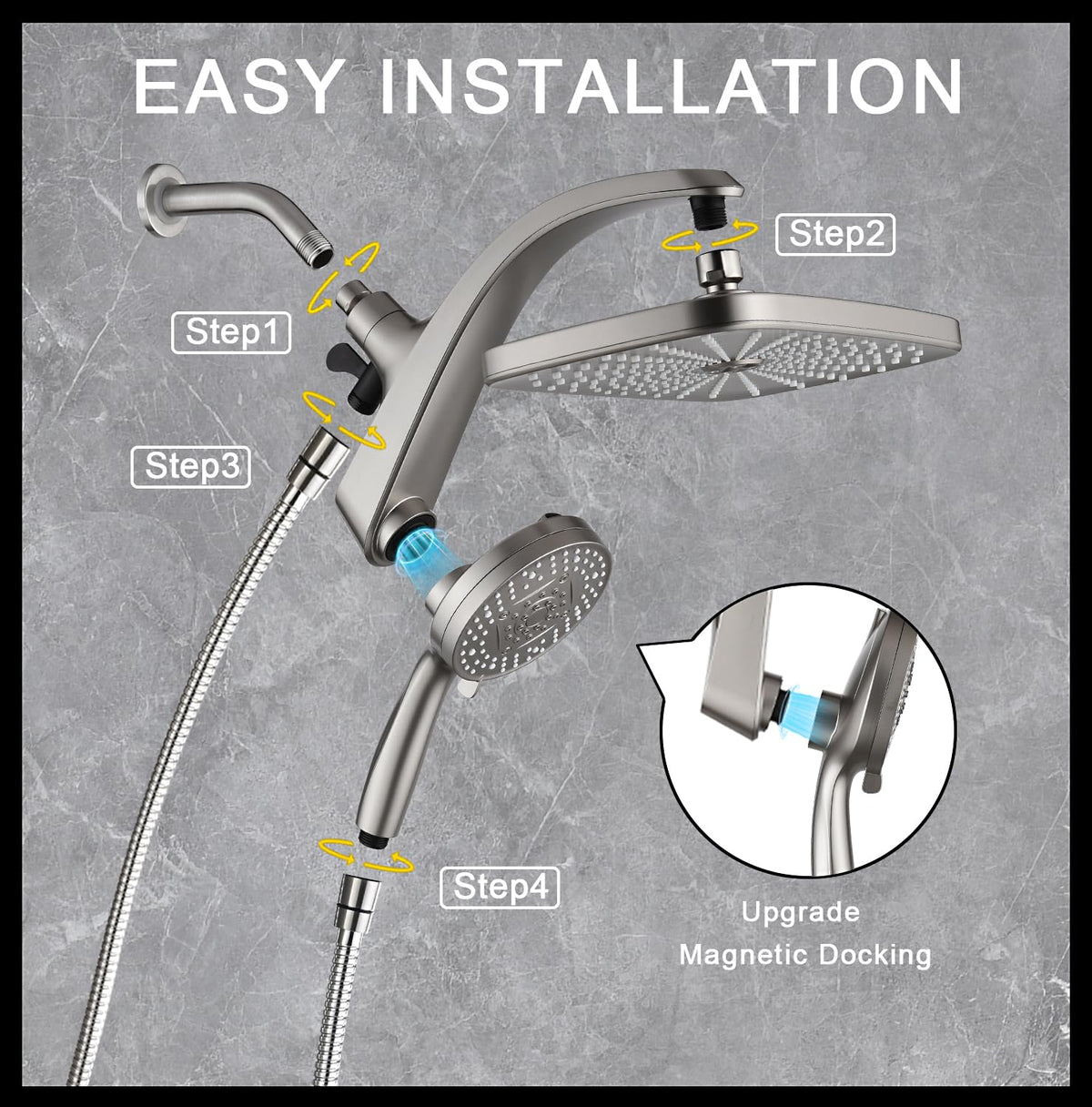 Shower Head with Rainfall Patter | Handheld Showerhead | Black | 1.8GPM