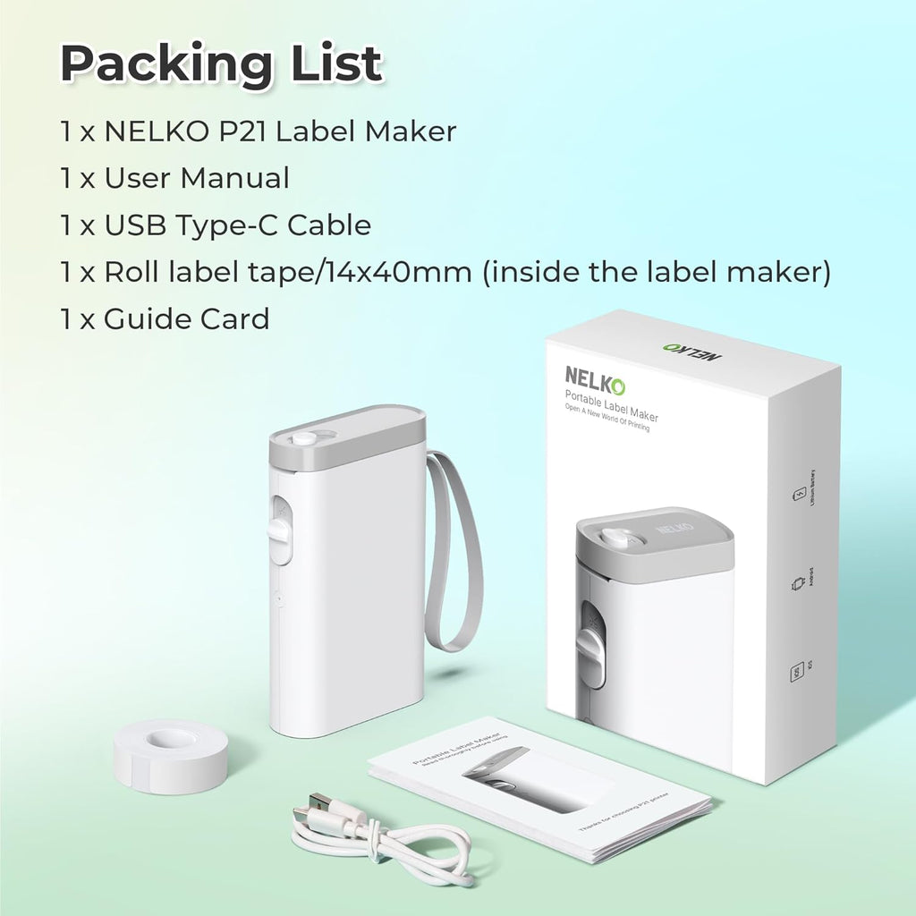 Nelko P21 Label Maker Machine with Tape, Bluetooth Label Printer, White