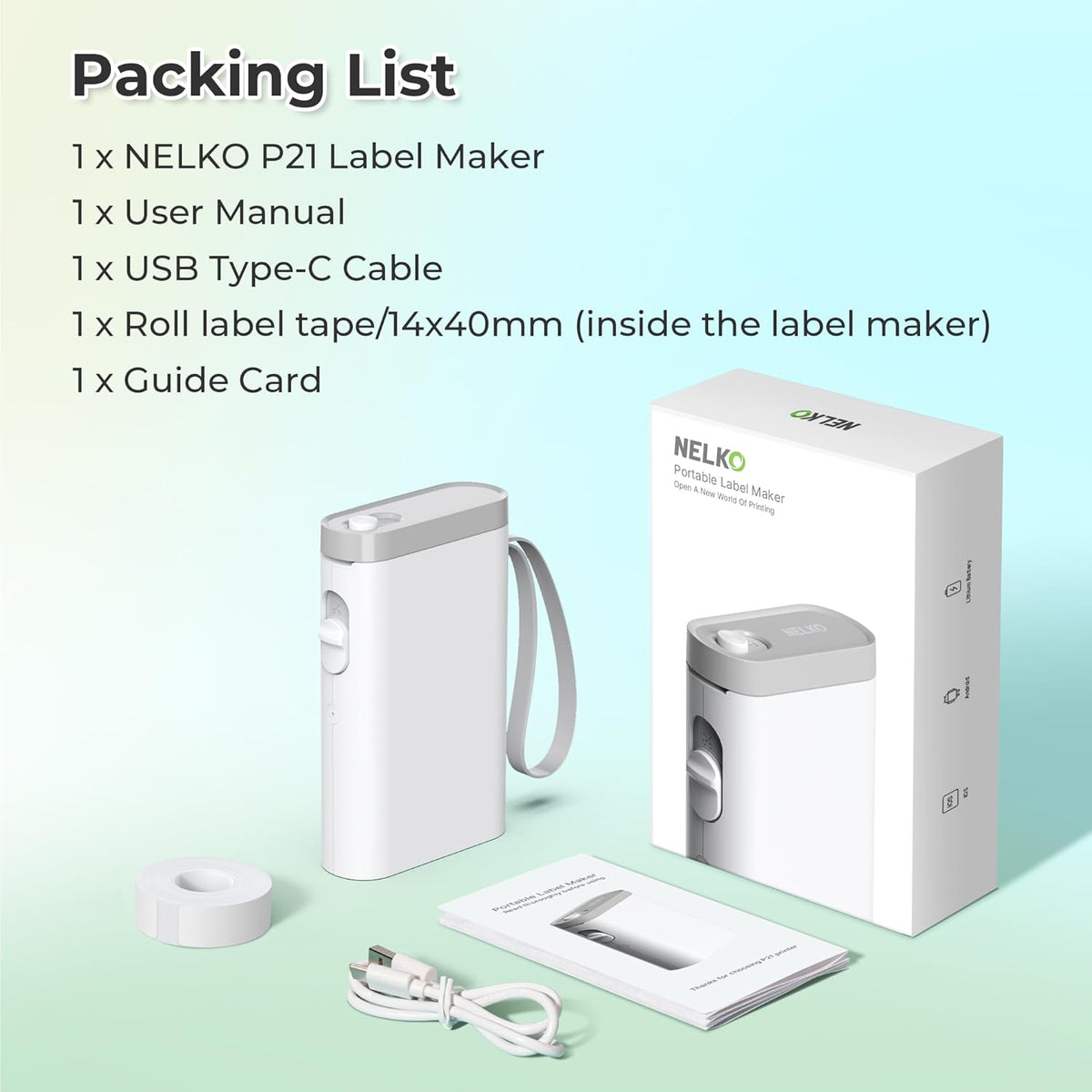Nelko P21 Label Maker Machine with Tape, Bluetooth Label Printer, White