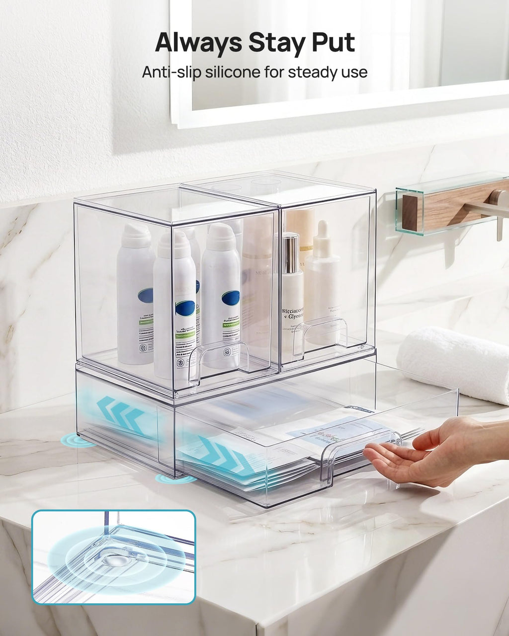Clear Stackable Storage Drawers Set of 5, Plastic Organizer Bins |