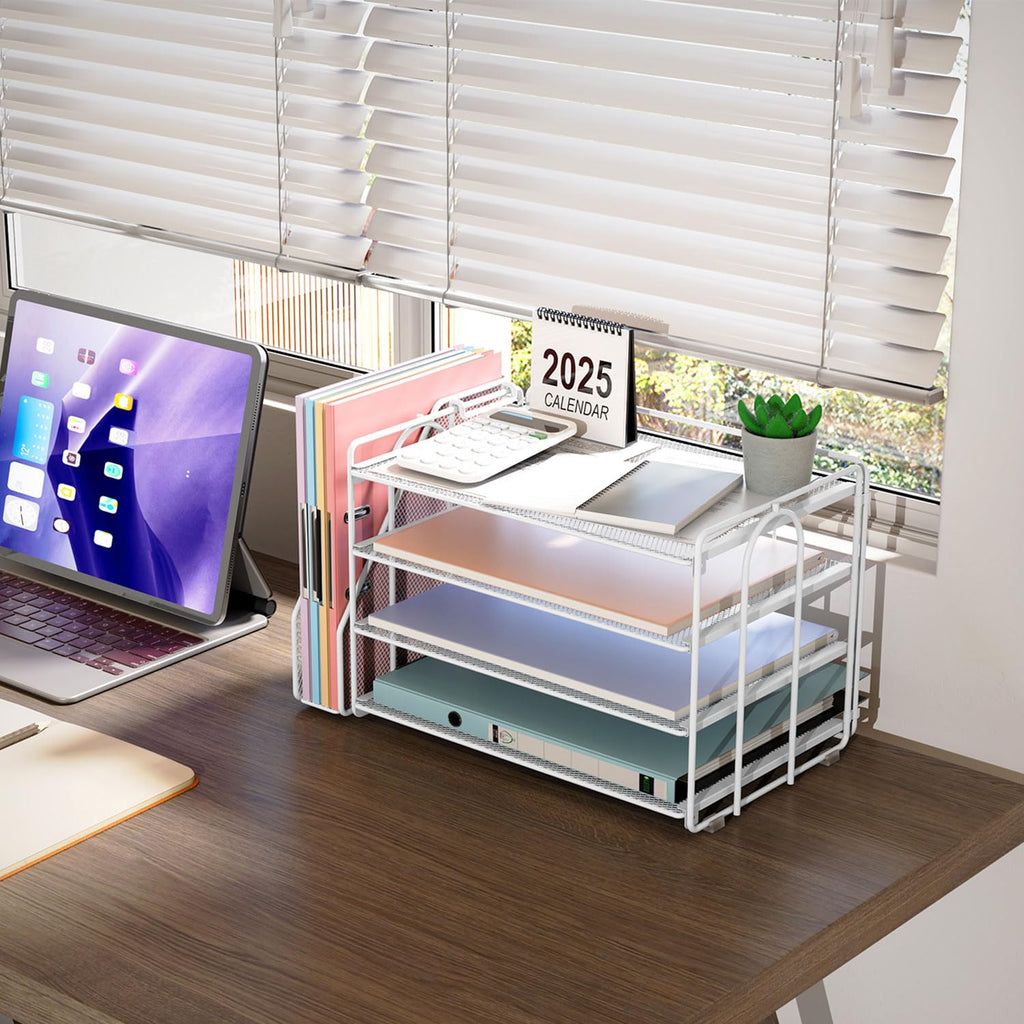 Paper Organizer With Magazine Holder | (Black, 4-Tier)