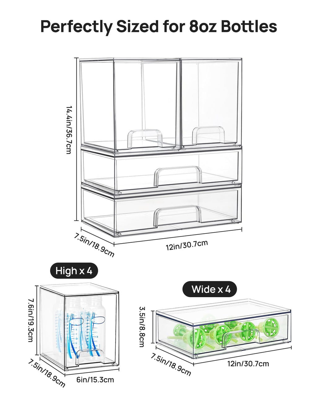 Clear Stackable Storage Drawers Set of 5, Plastic Organizer Bins |