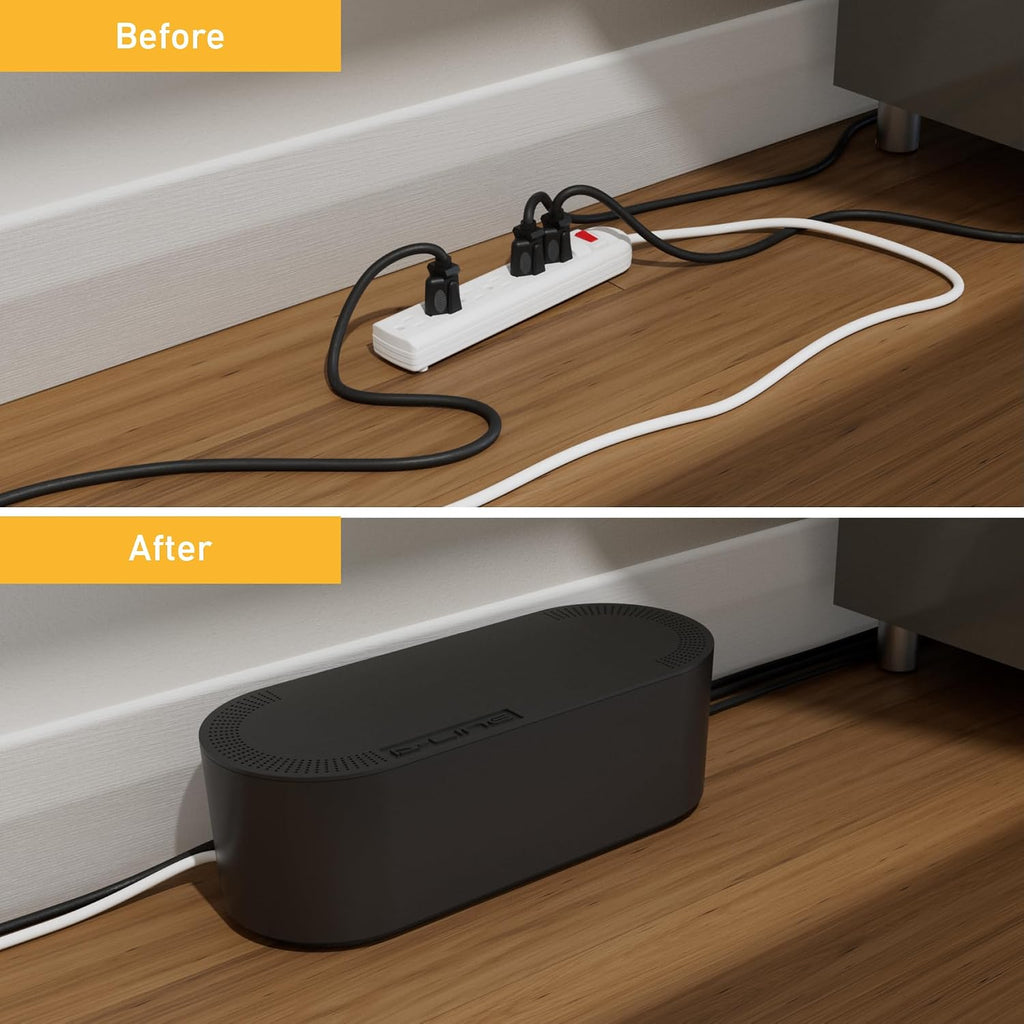 Cable Management Box, Power Strip with Desk Cord Organizer (Black)