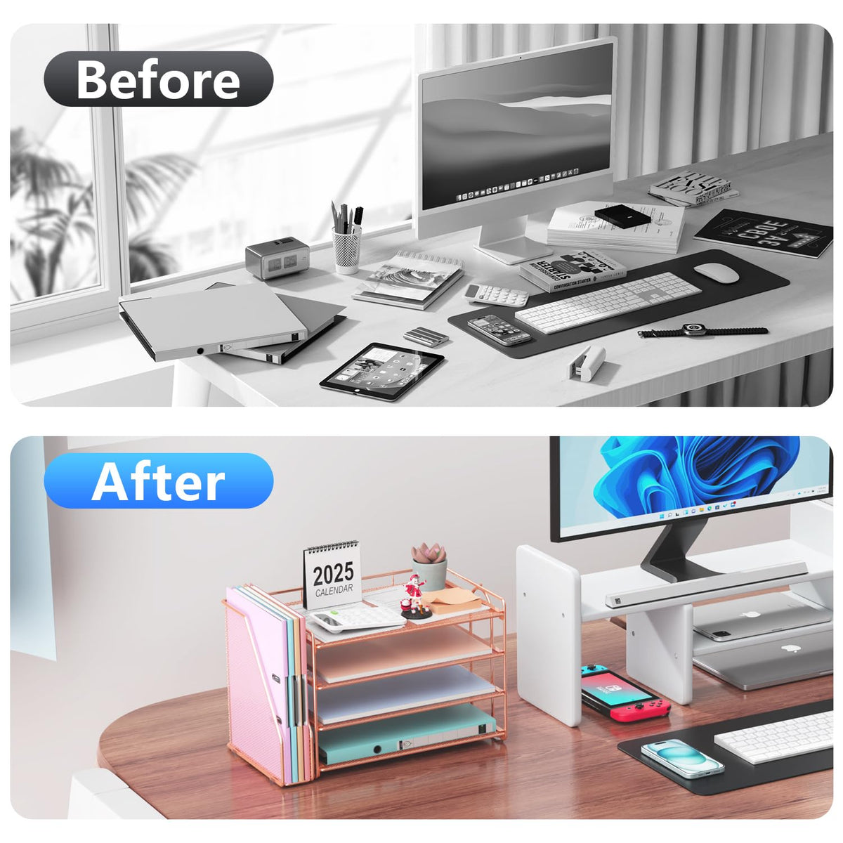 Paper Organizer With Magazine Holder | (Black, 4-Tier)