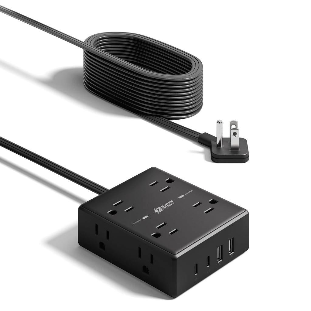 Extension Cord,Flat Plug Surge Protector Power Strip,10Ft | 8 AC & 4 USB Ports