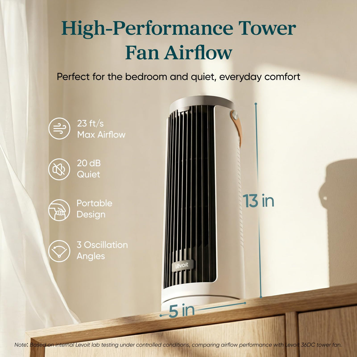 Levoit Tower Fan for Bedroom, Standing Fan with 36”-47” Adjustable Height