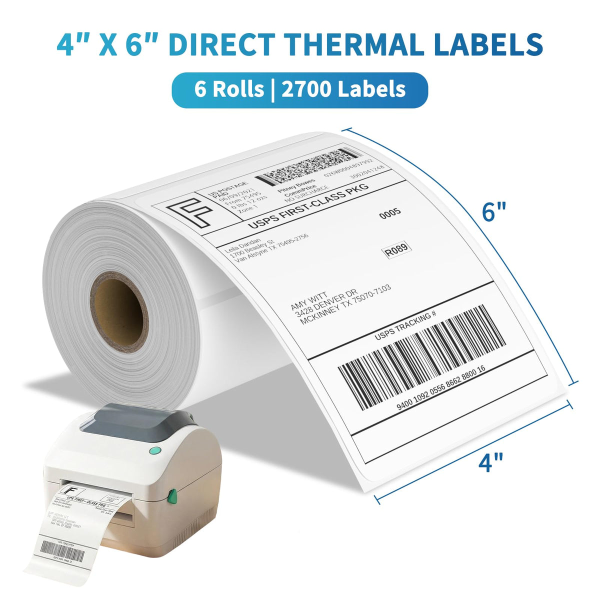 9527 Product Fanfold 4 x 6 Direct Thermal Labels White Perforated Shipping Labels, 500pcs per Stack,1 Stack